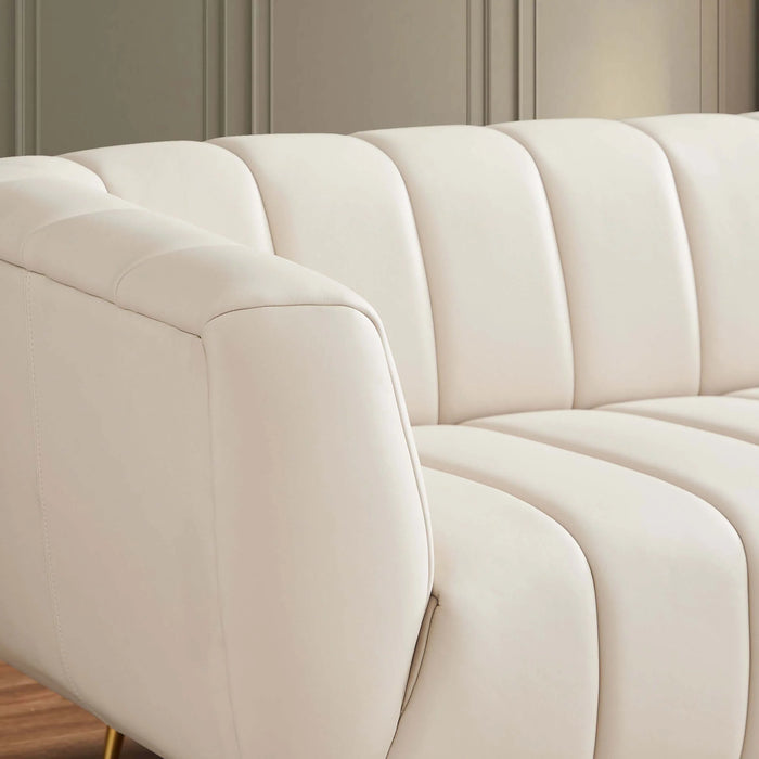 Ashcroft Furniture LaMattina Genuine Italian Beige Leather Channel Tufted Sofa 43044657004696