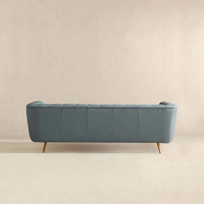 Ashcroft Furniture LaMattina Genuine Italian Blue Leather Channel Tufted Sofa 43044651630744