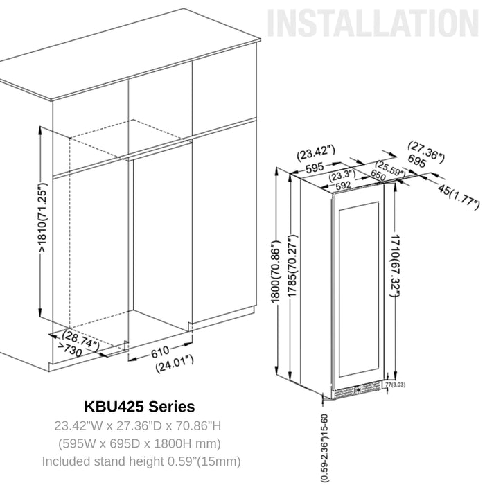 KingsBottle Large Beverage Refrigerator With Low-E Glass Door KBU425BX