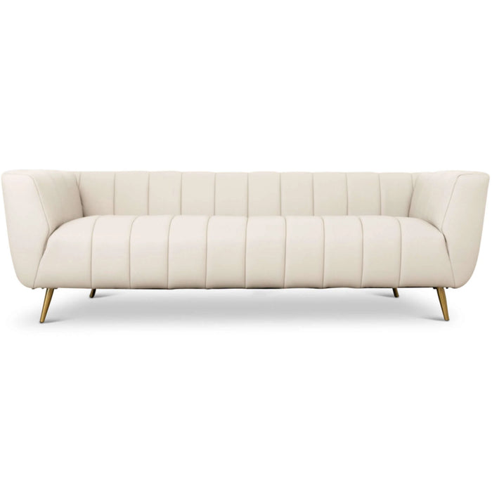 Ashcroft Furniture LaMattina Genuine Italian Beige Leather Channel Tufted Sofa 43044657004696