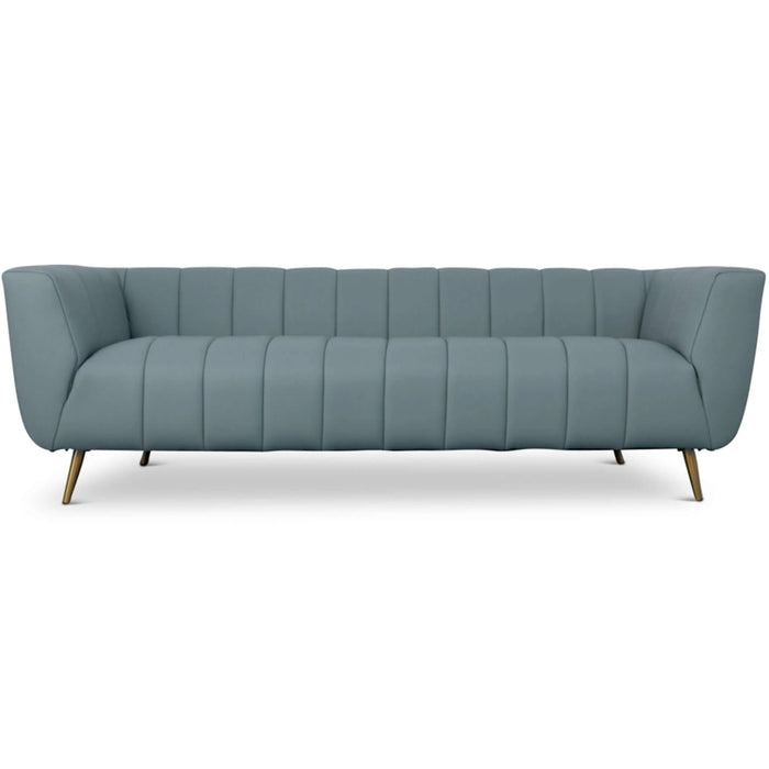 Ashcroft Furniture LaMattina Genuine Italian Blue Leather Channel Tufted Sofa 43044651630744