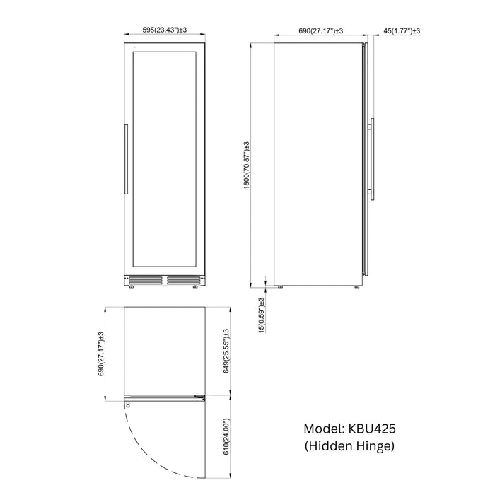 KingsBottle Upright Single Zone Large Wine Cooler With Low-E Glass Door KBU425WX