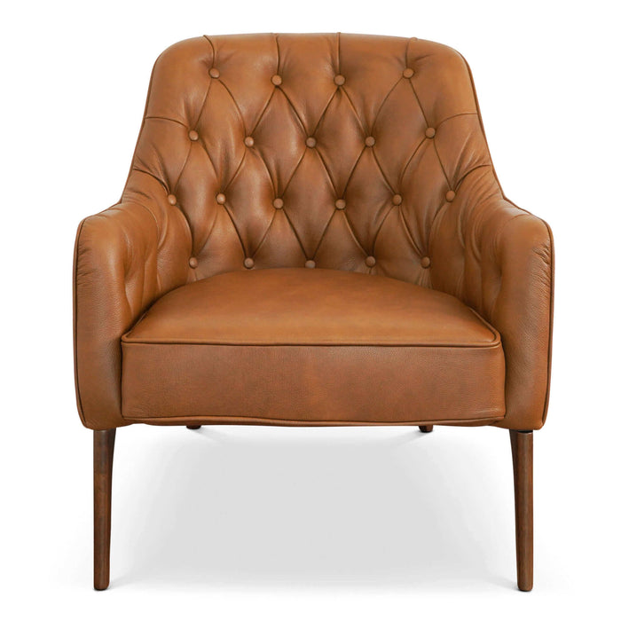 Ashcroft Furniture Joshua Mid-Century Modern Tufted Tan Leather Lounge Chair 43005037084824