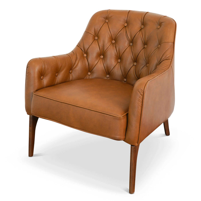 Ashcroft Furniture Joshua Mid-Century Modern Tufted Tan Leather Lounge Chair 43005037084824