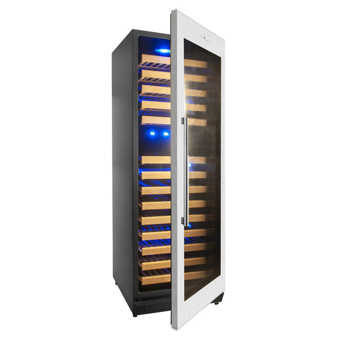 KingsBottle Tall Large Wine Refrigerator With Glass Door With Stainless Steel Trim ﻿KBU170DX