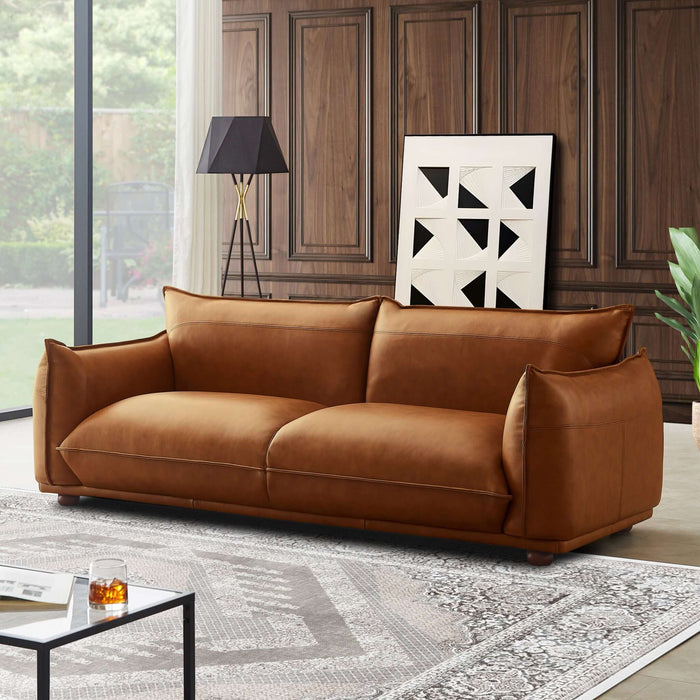 Ashcroft Furniture Emma Mid Century Modern Luxury Cognac Leather Sofa AFC01955