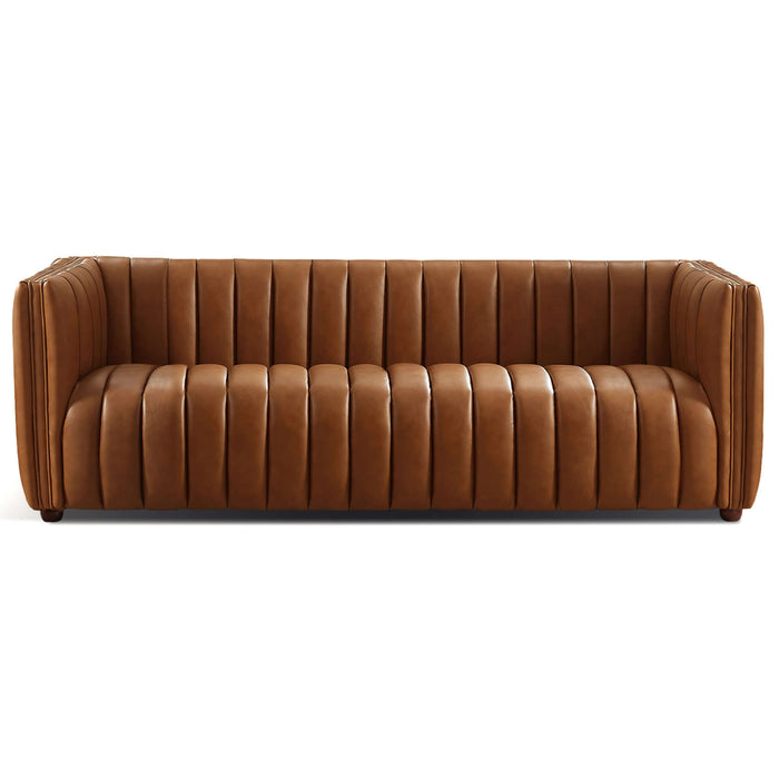 Ashcroft Furniture April Mid Century Modern Luxury Tight Back Tan Leather Couch sku-42727655506072