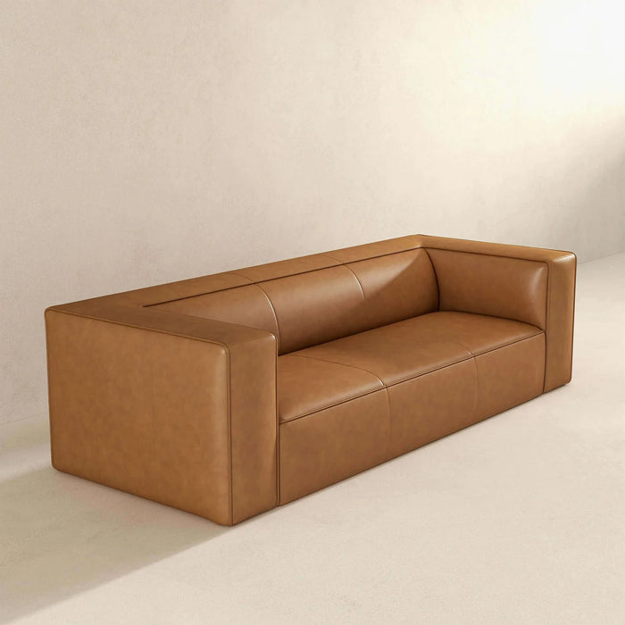 Ashcroft Furniture Colton Mid-Century Modern Tan Leather Sofa 42659079520408