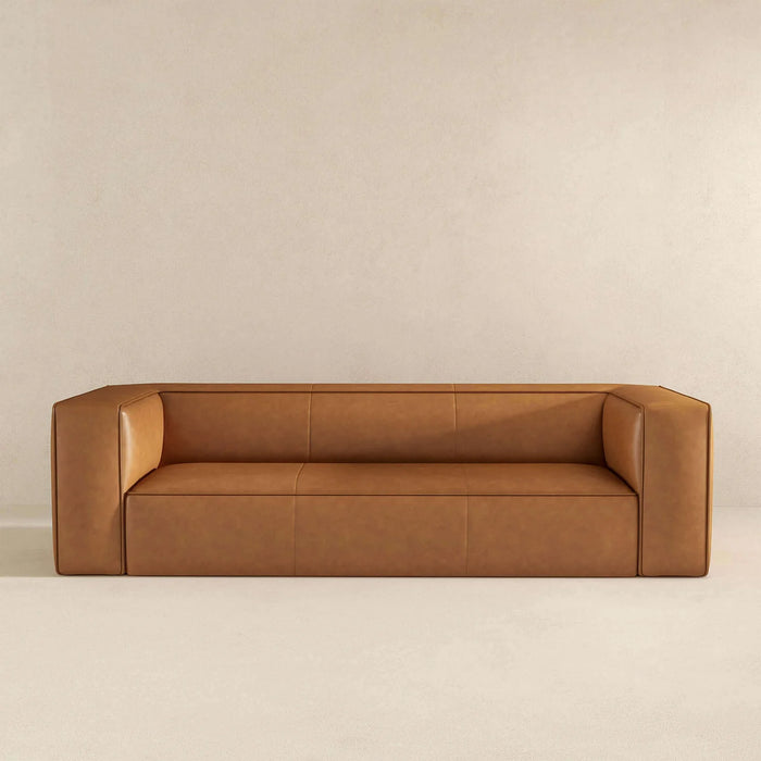 Ashcroft Furniture Colton Mid-Century Modern Tan Leather Sofa 42659079520408