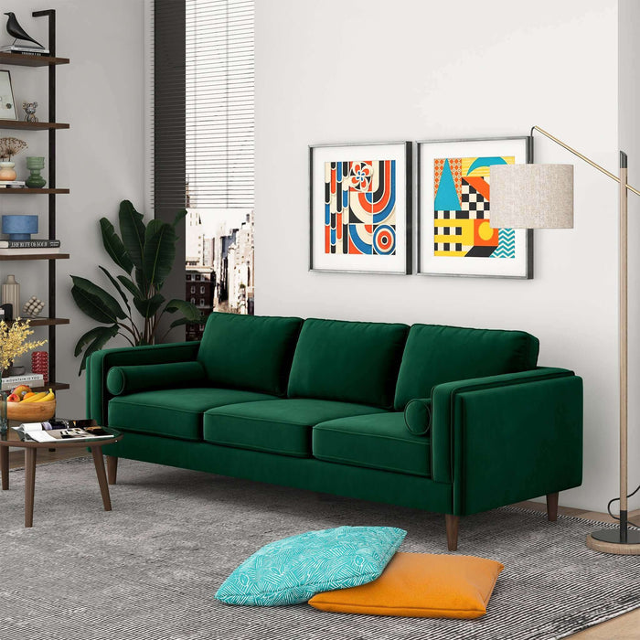 Ashcroft Furniture Amber Mid Century Modern Dark Green Luxury Modern Velvet Sofa sku-42926052311192