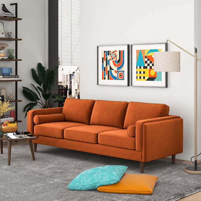 Ashcroft Furniture Amber Mid Century Modern Burnt Orange Luxury Modern Velvet Sofa sku-42926052278424