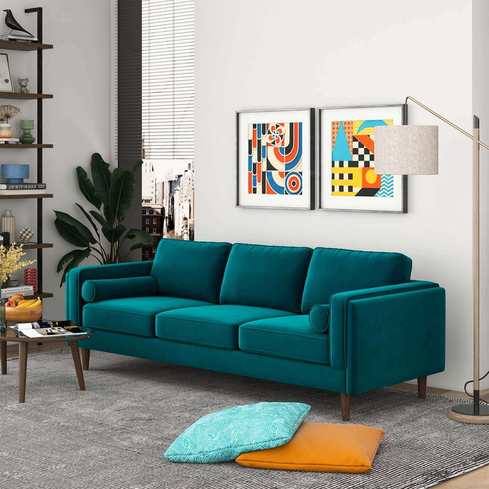 Ashcroft Furniture Amber Mid Century Modern Teal Luxury Modern Velvet Sofa sku-42926052409496