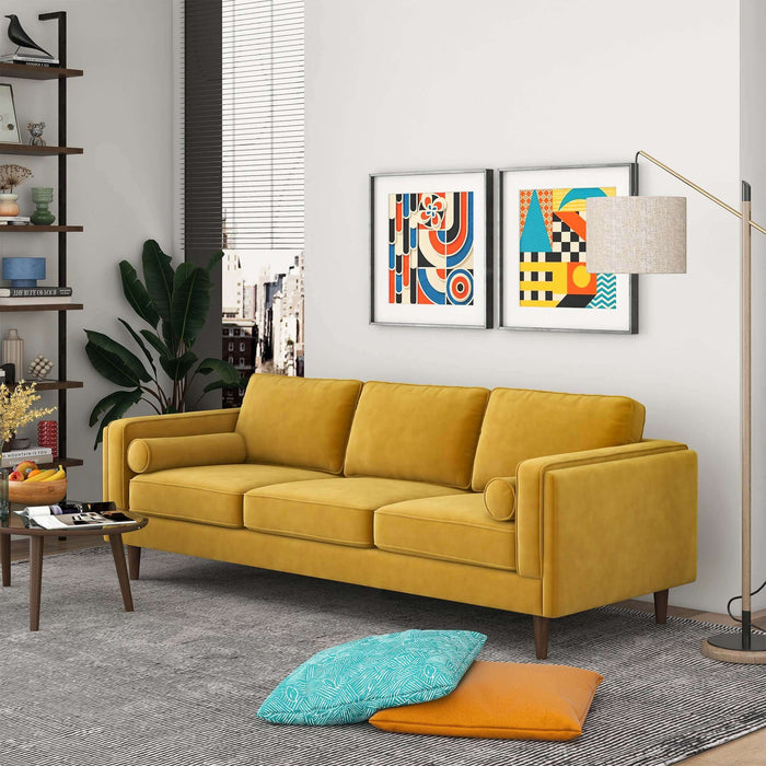 Ashcroft Furniture Amber Mid Century Modern Yellow  Luxury Modern Velvet Sofa sku-42926046150808