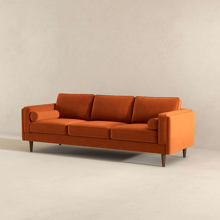 Ashcroft Furniture Amber Mid Century Modern Burnt Orange Luxury Modern Velvet Sofa sku-42926052278424