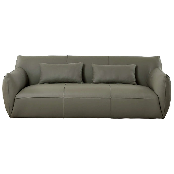 Ashcroft Furniture Blur Mid-Century Modern Olive Genuine Leather Round Arm Sofa AFC02047