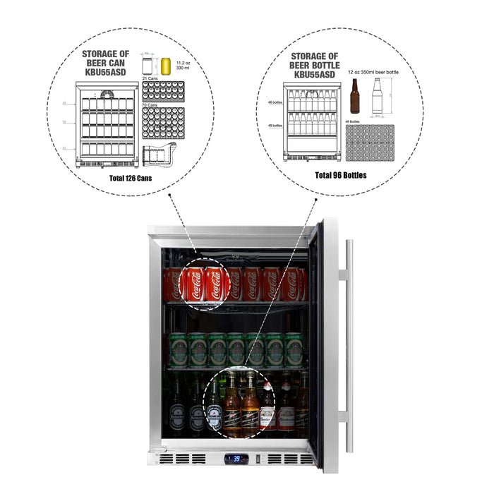 KingsBottle 24 Inch Outdoor Beer Fridge Cooler Stainless Steel KBU55ASD